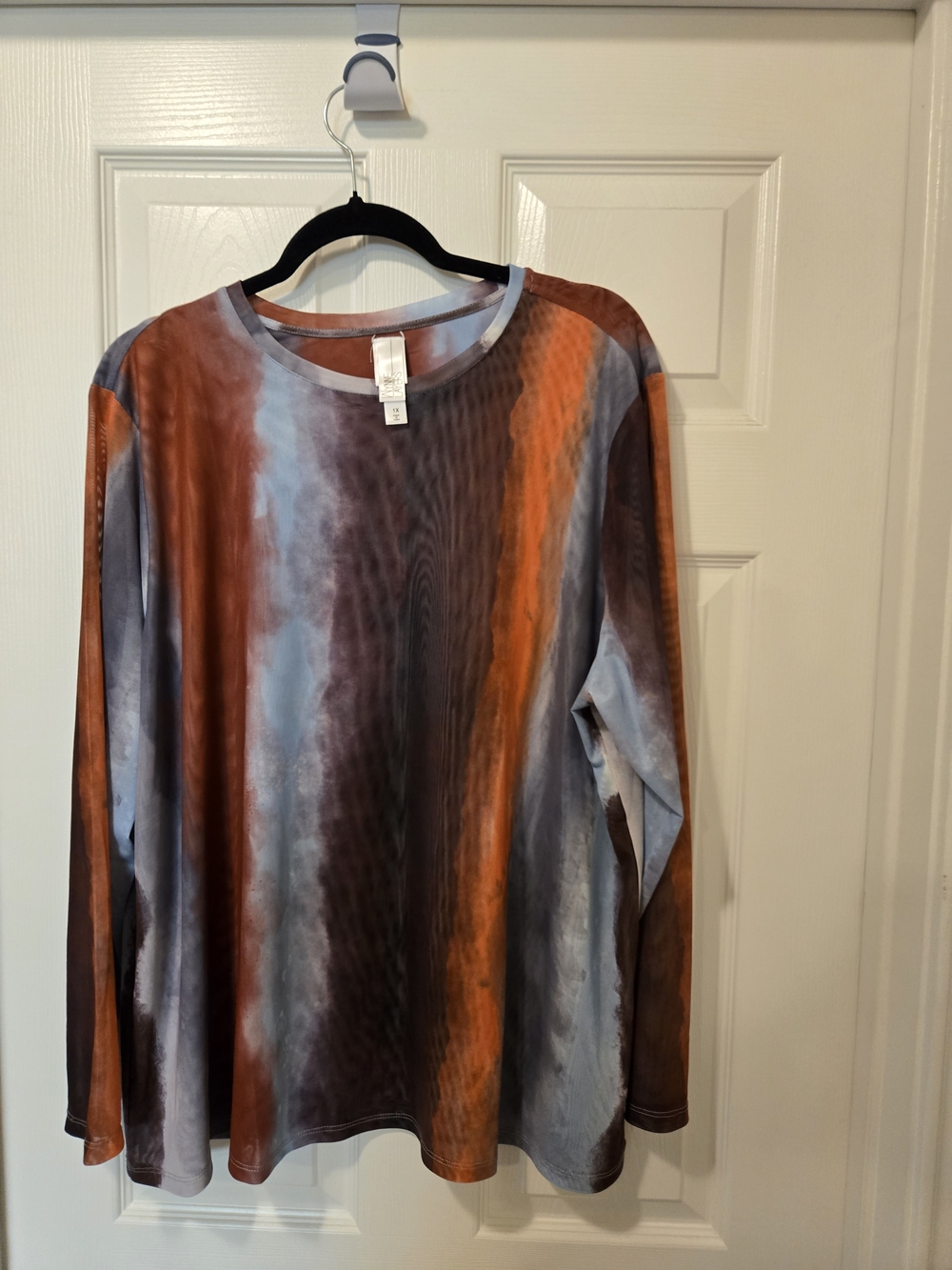 Women's Long-Sleeve Tie-Dye Blouse in Rust & Blue